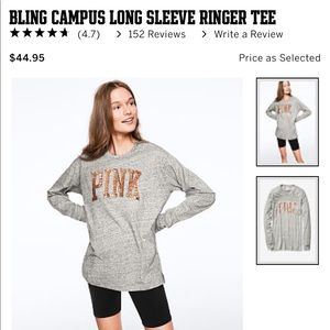 PINK Bling Long Sleeve Ringer Tee